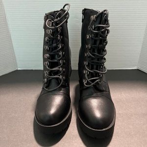 Forever Chunky Heel Combat Boots Black Size 10